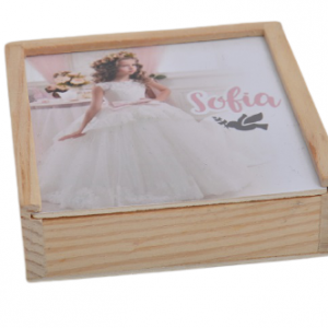 caixa madeira + terço (azul ou rosa)